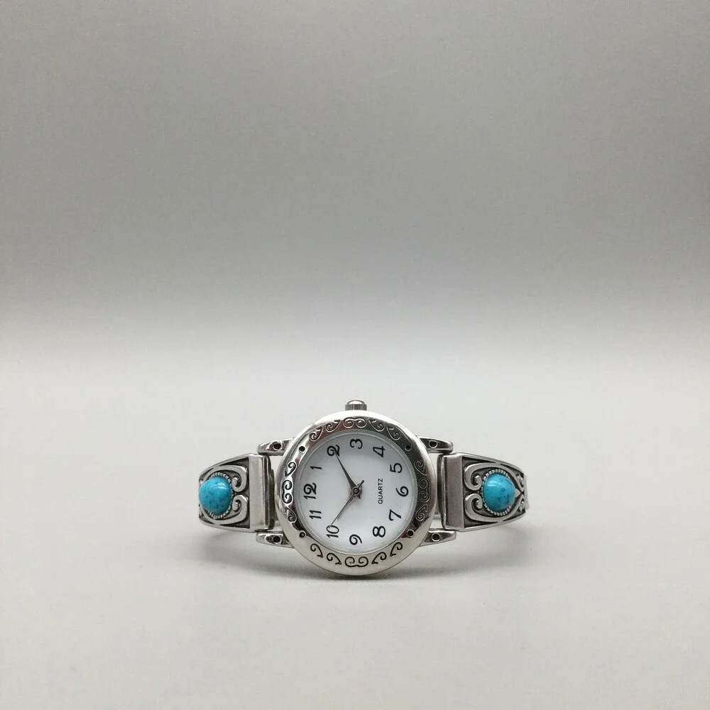 Accutime Womens Watch 25mm Southwest Silver Tone Stretch Band New Battery